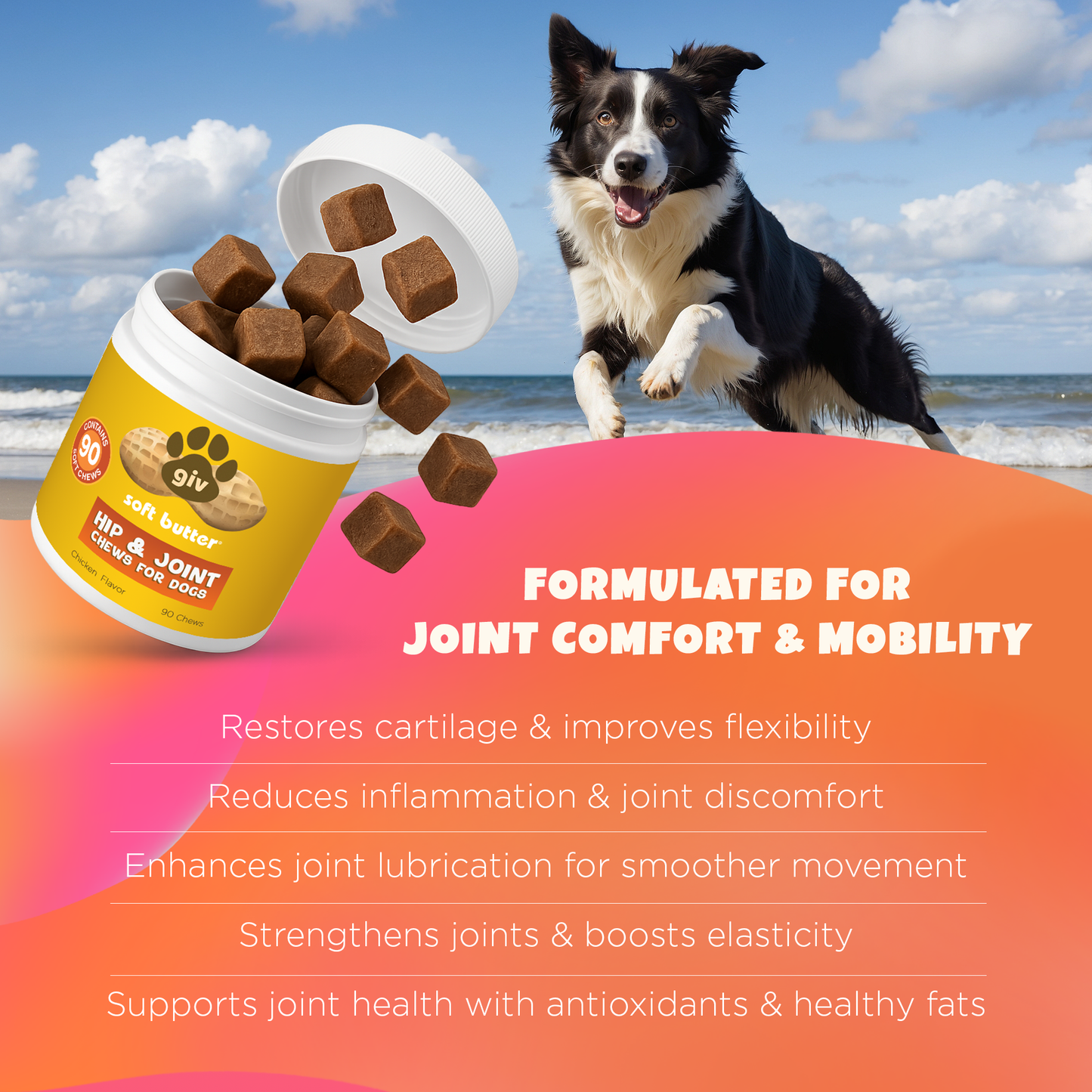 HIP & JOINT CHEWS FOR DOGS 2 JAR BUNDLE (180 CHEWS)