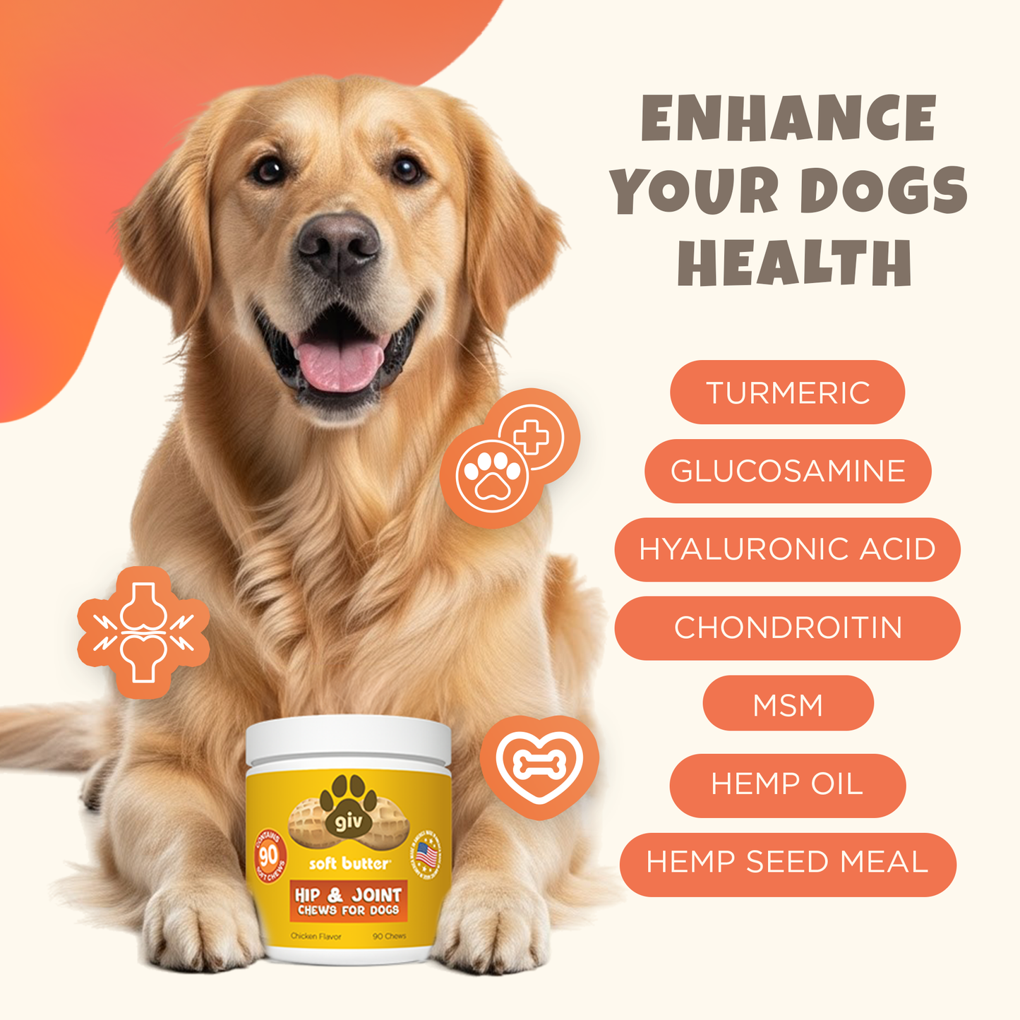 HIP & JOINT CHEWS FOR DOGS 2 JAR BUNDLE (180 CHEWS)