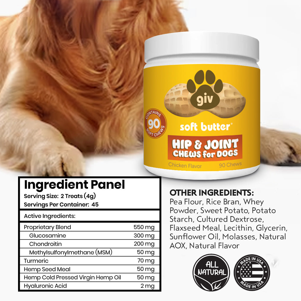 HIP & JOINT CHEWS FOR DOGS 2 JAR BUNDLE (180 CHEWS)
