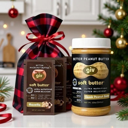 NUT BUTTER GIFT SET (12OZ JAR PEANUT BUTTER + THREE 1.15OZ HAZELNUT BUTTER POUCHES)