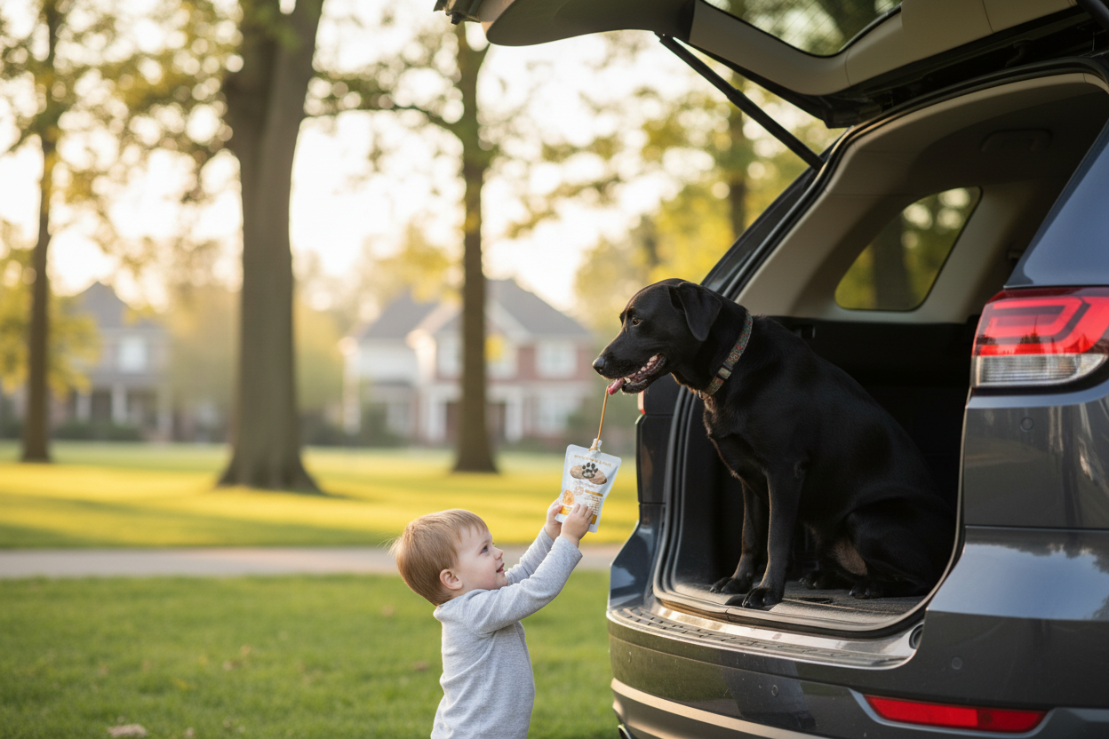 Black Lab in Car with Child